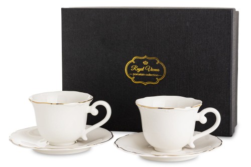 Filiżanka filiżanki porcelana biało złote kpl. 2 szt z podstawką  90 ml 185572