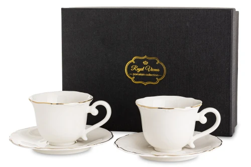 Filiżanka filiżanki porcelana biało złote kpl. 2 szt z podstawką  90 ml 185572