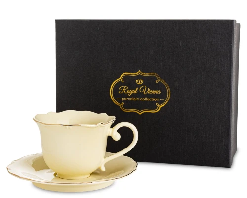 Filiżanka z porcelany beżowo złota  z podstawką 220 ml 185574