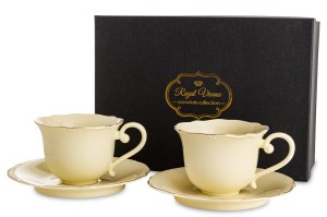 Filiżanka filiżanki porcelana beżowo złote kpl. 2 szt z podstawką  220 m 185576