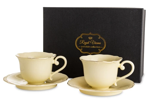 Filiżanka filiżanki porcelana beżowo złote kpl. 2 szt z podstawką  220 m 185576