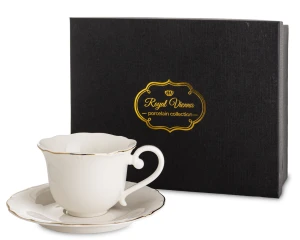 Filiżanka z porcelany biało złota  z podstawką 220 ml 185578