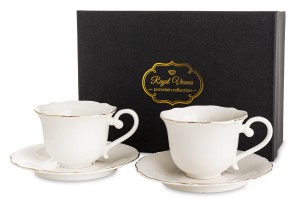 Filiżanka filiżanki porcelana biało złote kpl. 2 szt z podstawką  220 ml 185581