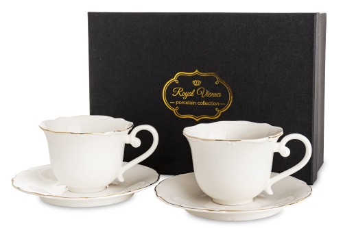 Filiżanka filiżanki porcelana biało złote kpl. 2 szt z podstawką  220 ml 185581