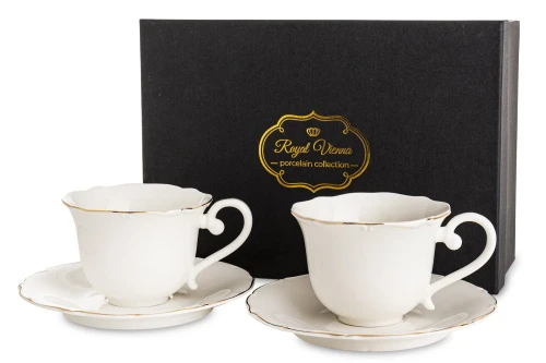 Filiżanka filiżanki porcelana biało złote kpl. 2 szt z podstawką  220 ml 185581