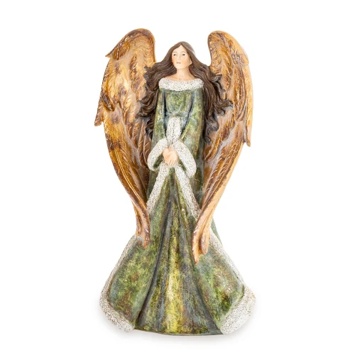 Figurka dekoracyjna anioł aniołek zielono złoty elegancki 31,5cm 186684