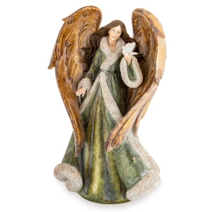 Figurka dekoracyjna anioł aniołek zielono złoty elegancki 53,5cm 186685