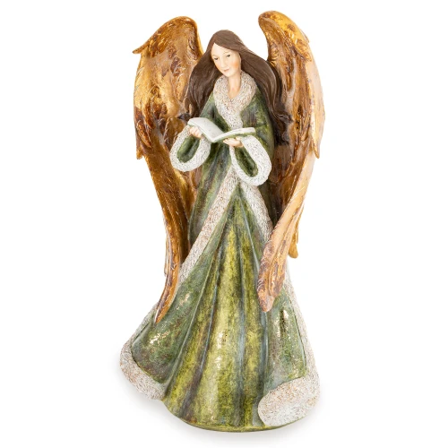 Figurka dekoracyjna anioł aniołek zielono złoty elegancki 52,5cm 186686