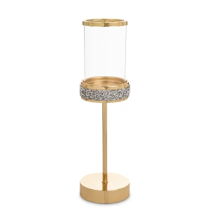 Świecznik metalowy złoty glamour z pirytem nowoczesny 34x10x10 176119