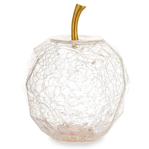 Ozdoba dekoracyjna szklana jabłko led przeźroczyste crackle 19x14x14 186161