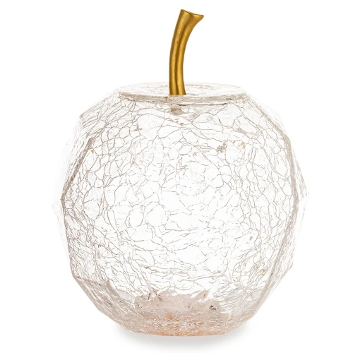 Ozdoba dekoracyjna szklana jabłko led przeźroczyste crackle 19x14x14 186161