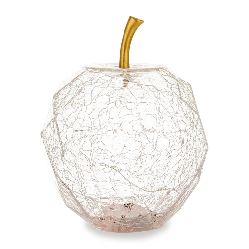 Ozdoba dekoracyjna szklana jabłko led przeźroczyste crackle 18x13x13 186160