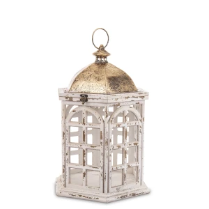 Lampion latarnia drewniana retro biało złot 57cm  172951
