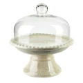 Patera z kloszem szklanym ceramiczna duża beżowa 31,5cm HTC2490