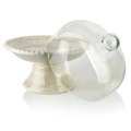 Patera z kloszem szklanym ceramiczna duża beżowa 31,5cm HTC2490