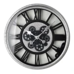 Zegar ścienny retro podświetlany LED duży 50cm srebrny ruchomy mechanizm HTBE0326