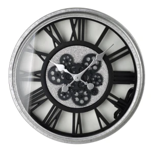 Zegar ścienny retro podświetlany LED duży 50cm srebrny ruchomy mechanizm HTBE0326