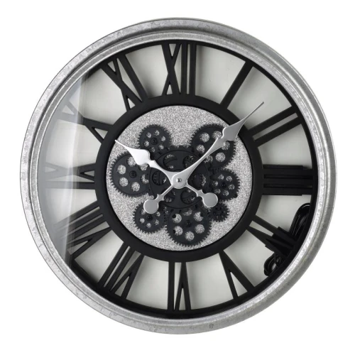 Zegar ścienny retro podświetlany LED duży 50cm srebrny ruchomy mechanizm HTBE0326