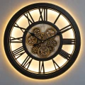 Zegar ścienny retro podświetlany LED duży 50cm czarny ruchomy mechanizm HTBE0319