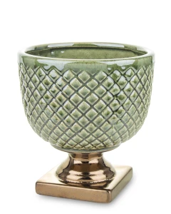 Osłonka donica doniczka ceramiczna zielono złota 18,5x17x17 136875