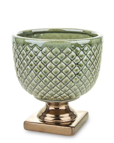 Osłonka donica doniczka ceramiczna zielono złota 18,5x17x17 136875