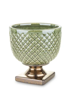 Osłonka donica doniczka ceramiczna zielono złota  16x15x15 136874