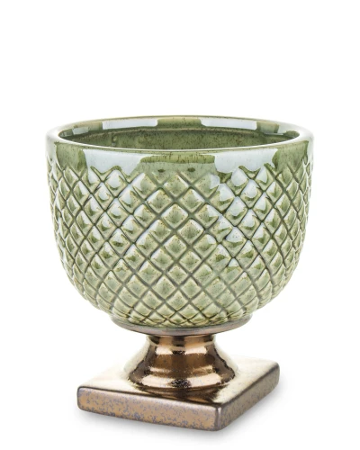 Osłonka donica doniczka ceramiczna zielono złota  16x15x15 136874