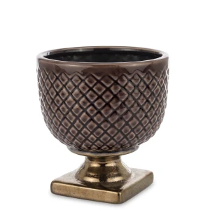 Osłonka donica doniczka ceramiczna brązowo złota  16x15x15 158234