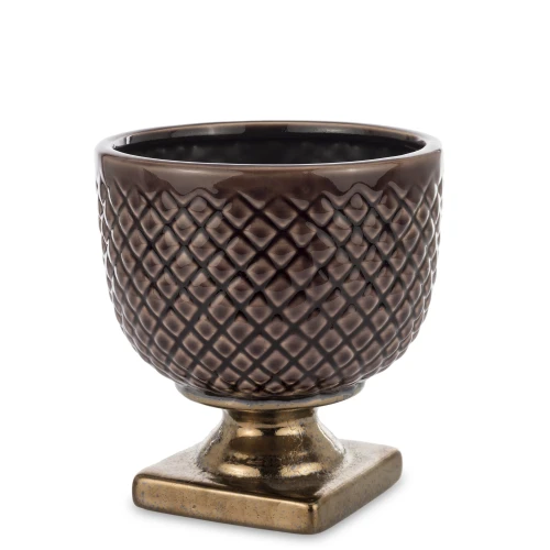 Osłonka donica doniczka ceramiczna brązowo złota  16x15x15 158234